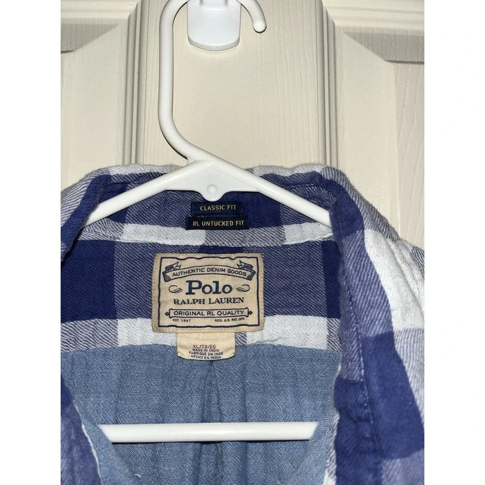 Polo Ralph Lauren‎ shirt mens 2xl Authentic Denim Goods Long Sleeve Plaid